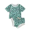 Kleidung Sets Babys Kleinkind Leopardendruck zweisteifiger Mädchen Runde Kragen Kurzarm Tops Elastichosen