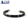 Bracelet Ailatu vente en gros 10 pièces/lot manchette ouverte perles de verre noir et blanc titane acier inoxydable Cz Cool hommes bijoux de mode