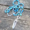 Collane con ciondolo Collana fatta a mano con pepite di pietre di apatite blu oro/argento quarzo trasparente con perline