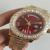 Factory Brand New Mens Day-Date 18238 18K Gold Roman Numeral Dial Diamond Bezel Red Dial Movement Automatic Mechanical Wris195V