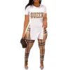 Summer Fall Desinger Women Tracksuits Sexy Split Letter Printed Short Sleeve T Shirt And Pants Outfits 2 Piece Matching Set