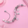 Modische fünfblättrige Blumen-Charm-Armbänder aus 925er-Sterlingsilber, Muranoglas, europäische Charm-Perlen, passend für Armbänder, rosa Kirschblüten-Anhänger, DIY-Schmuck