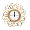 Relógios de parede Relógios de parede Rattan Handwoven Frame Clock DIY Design simples Relógio pendurado para casa quarto sala de estar dormitório Decorati Dhfoj