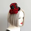 Halloween Hair Accessories Black Fascinators Hat With Mesh Red Cross Bandage Roses Adult Party Headband