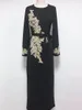 エスニック服エレガントなフレアスリーブレースロングドレスビーズ刺繍中東ファッションイスラム教徒のレディースパーティー
