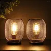 Bougeoirs 2 pièces en métal Cage lampe de table ronde forme LED lanterne alimenté par batterie sans fil pour les mariages fête décor à la maison titulaire