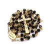 Pendentif Colliers Diyalo Catholique Or Couleur Crucifix Jésus Croix Collier Noir Cristal Rosaire Perles Chaîne Femmes Hommes Bijoux Cadeau