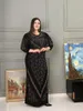 Ethnische Kleidung Schwarze Hubble-Bubble-Ärmel Diamanten Elastische Robe im marokkanischen Stil Muslimisches Abendkleid Vestidos Arabes Caftan Marroqui