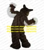 Brown Long Fur Furry Wolf Costume De Mascotte Husky Dog Fox Fursuit Adulte Personnage De Dessin Animé Beau Beau Couple Photos zz8109