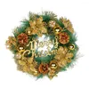 Couronne de Noël de fleurs décoratives avec pommes de pin et cloches, guirlande suspendue pour porte d'entrée, décoration de maison, fournitures de fête de vacances