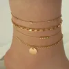 Bracelets de cheville Boho cheville géométrie chaîne feuille de fleur pendentif cheville été Bracelet charme sandales pieds nus plage pied bijoux de mariée A056