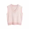 Chalecos de mujer Chaleco de pata de gallo de primavera y otoño Suéter de punto Moda con cuello en v A cuadros sin mangas Chaqueta estampada Casual Bottoming Top 221103