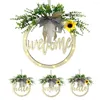 Decorative Flowers Style Creative Garland Letter Printed Hollow Design Wood Easter Welcome Home Hanging Sign For