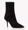 Winter Fashion Women Ankle Boots Saint AquazzurI Saint Honoe Pointed Toe Lady Booties Black Leather & Velvet Crumple High Heels Party Wedding EU35-43