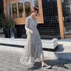 Abiti casual Donna scollo a V Super bella manica a farfalla floreale a vita alta sopra il ginocchio Vestido De Mujer Femme Robe