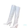 2022 donne del progettista piega stivali alti al ginocchio a punta sexy nero bianco rosa Cielo blu stivali di pelle Autunno inverno tacco spesso modello serpentino scarpe taglia 35-