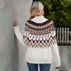 Camisolas de suéter feminino Mulher Vintage Turtleneck Sweater Stitching Stitching de malhas grossas Pullovers femininos nacionais Jacquard Woolen Halloween Jumpers