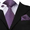 Bow Ties Sn-471 Purple Pink Stripeed Tie Hanky ​​Mankiety Sets Silk dla mężczyzn Formalne przyjęcie weselne Praść
