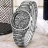 Wristwatches Gold Wrist Watch For Men Top Vintage Embossed Alloy Band Quartz Wristwatch Gift Relogio Masculino