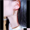 Stud Metal Braided Geometric Trendy Long Earrings For Woman Girls Super Sparkling Diamonds Crystals Fashion Luxury Designer Gold Vj6 Otqxc