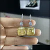 Stud Stud Solid 925 Sterling Sier Asscher Cut 14x14mm Gemaakte citrine Moissanite Diamond Druppel Dange Dange oorbellen Fijne sieraden del dhe1v