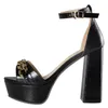 Sandals Latest Gold Chain Ornament Crocodile Print Pumps Shoes For Ladies Ankle Strap Covered High Heel Sandal Size 43