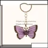 مفاتيح مفاتيح سلاسل أزياء إكسسوارات Crystal Animal Butterfly Sier Vintage Rhinestone Key Chain Rings Jewelry Gift Car Charms Hol Ottfb