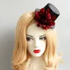Hair Accessories Halloween Sexy Black Fascinator with Red Flower Netted & Red Floral Party Headbands