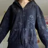 Women's Hoodies Mall Goth Skulls Print Retro Sweatshirts E-girl Gothic Dark Academia Emo Jackets Coats 00s Vintage Y2K Grunge Zip Up Hooides