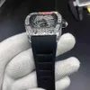 Orologio da polso da uomo Hip Hop Trend Orologio con cassa diamantata Orologio con lunetta di diamanti di grandi dimensioni Orologio con cinturino in caucciù nero Orologio meccanico automatico W221H