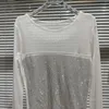 Camisas femininas 2022 Winter Shinny Rhinestone Stretch Mesh Base Base Camise