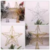 Decorações de Natal Tree Star Topper Xmas decoração Decoração Holida de férias Treetop Glitter Hollow Decoração em forma de pentagrama Sparkling3d