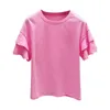 T-shirts pour femmes Chemise en coton Femmes Courtes manches à volants Été Style coréen Lâche All-Match T-shirts de couleur unie Tops Filles Dames