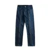 Jeans masculin jeans High Street Casual Men's Men's Zipper Plaid Centing Denim Pantalons rétro Réflagping Labinet Loug Laig Streetwear Streetwear Spring T221102
