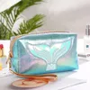 Glitter make -uptas Vrouwen Lederen make -up case Travel kleine organisator met borduurwerk mermaid staart dames cosmetische tassen