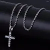 Hanger kettingen treng setting round cz stone bling out cross hangers mannen vrouwen hiphop rapper sieraden