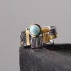 Klusterringar vintage thail￤ndska silver smycken anpassad naturlig malm turkos handgjorda s925 sterling kvinnlig enkel inl￤gg ￶ppnad ring