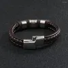 Brazalete de moda trenzado pulsera de cuero vintage punk cordón hebilla magnética joyería