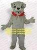 Raffreddare grigio toro cane bulldog costume della mascotte mascotte cucciolo pitbull con denti affilati collare rosso pungente adulto n.743