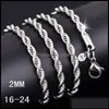 Łańcuchy Naszyjniki wisiorki biżuteria 1630 cala 2 mm 925 Sterling Sier skręcony łańcuch liny Naszyjnik dla kobiet -modny DIY w Bk Ott47