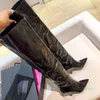 2022 femmes designer froissement pointu bottes hautes sexy noir blanc rose ciel bleu cuir bottes automne hiver talon épais motif serpentine chaussures taille 35-