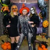 Women's Two Piece Pants Skeleton Bodysuit Halloween Onesie Printing Cosplay 3D Flattering Bodysuits For Masquerade Party
