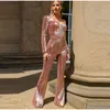 Sparking Sequin Jumpsuit Prom Dresses Square Neck Outfit Tail Party Gowns Flare Bodysuit Club Wears 326 326