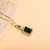 Collane con ciondolo Hip Hop Green Square CZ Stone Paved Bling Iced Out Collana con pendenti geometrici per uomo Donna Rapper Jewelry Gift