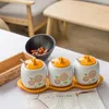 Dinnerware Sets Ceramic Seasoning Set Kitchenware Home-use Storage Box Bowl With Lid Sugar Pot 3 Bowls 1 Stand Spices Container