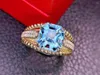 Klusterringar hjy aquamarine ring fina smycken ren 18k guld naturlig 3,9ct blå ädelstenar för kvinnor födelsedagspresenter