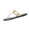 fashion leather thong sandals flat slippers with gold hardware euro 35-46