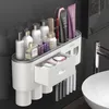 Tandborstehållare väggmonterade hållare med 2 tandkräm dispenser stansfritt badrum förvaring för hemma vattentäta tillbehör 221103