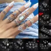 Ancient Silver Stacking Ring Jewelry Set Midi Knuckle Ring Crown Lotu Leaf Star Elephant Moon Charm Cluster Rings for Women Fashion Jewelry Gift