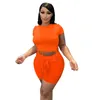 Tracksuits voor dames sport bijpassende vrouwen shorts set geribbelde t-shirt crop top en biker twee stukken track suit booty tracksuit